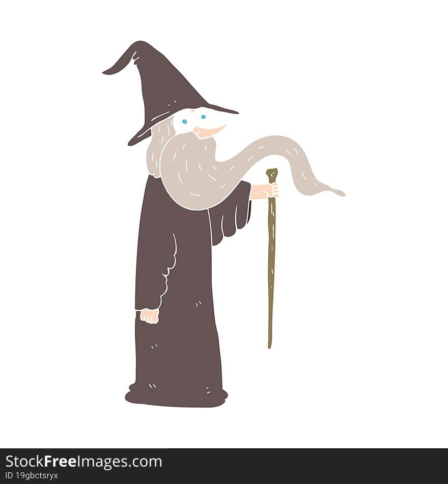 flat color illustration of a cartoon wizard