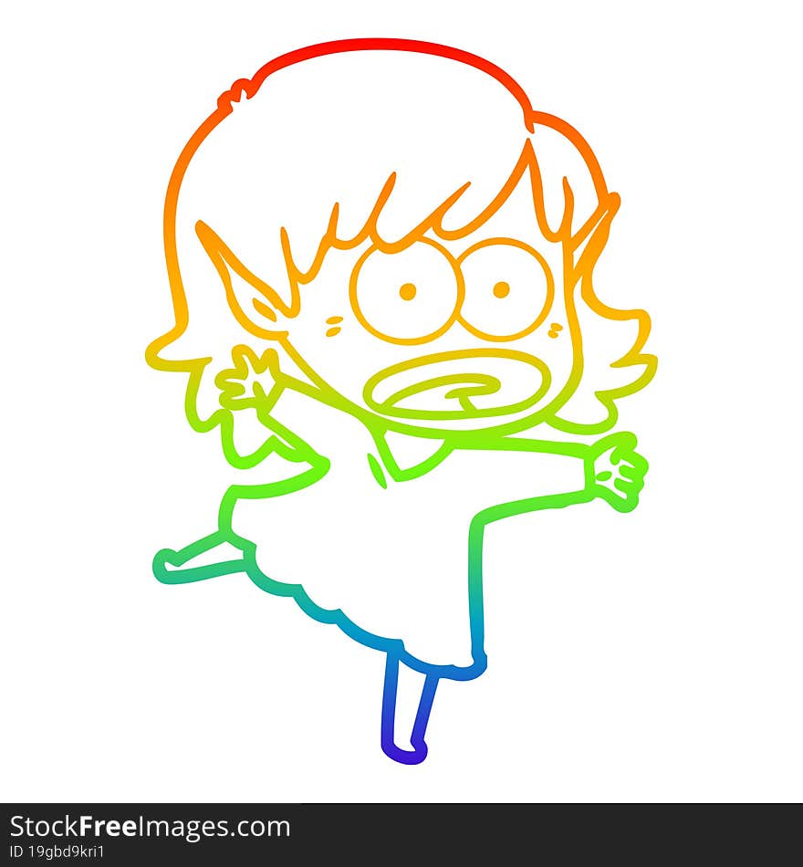 rainbow gradient line drawing cartoon shocked elf girl