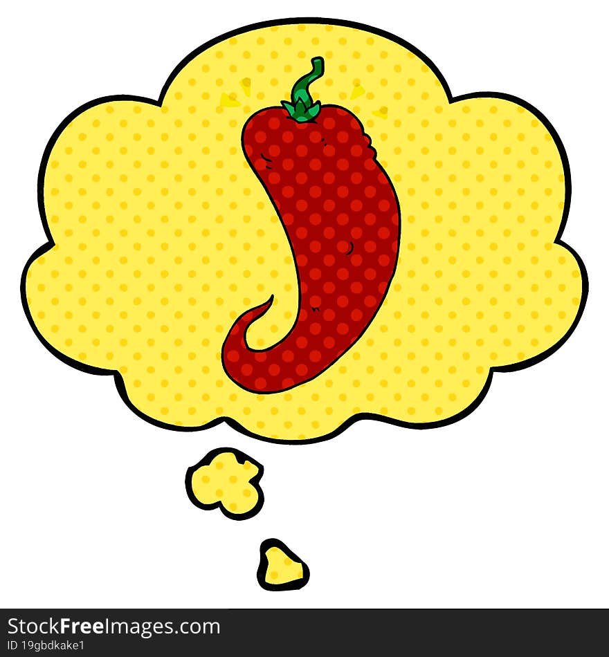 cartoon chili pepper and thought bubble in comic book style