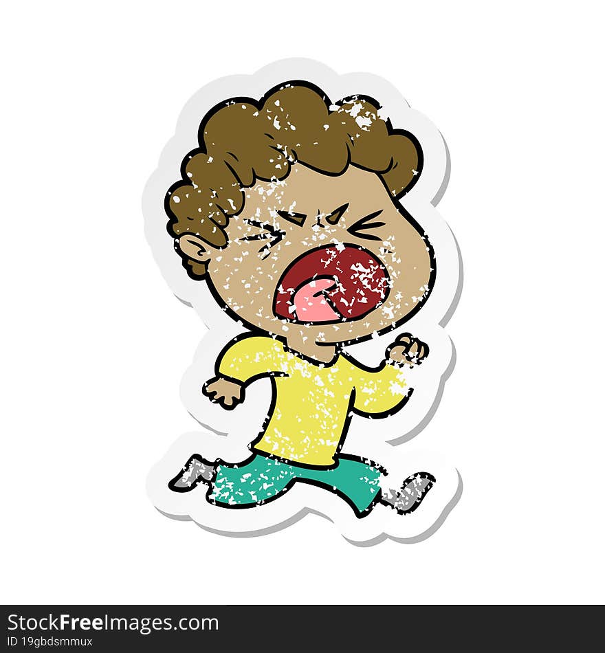 distressed sticker of a cartoon furious man