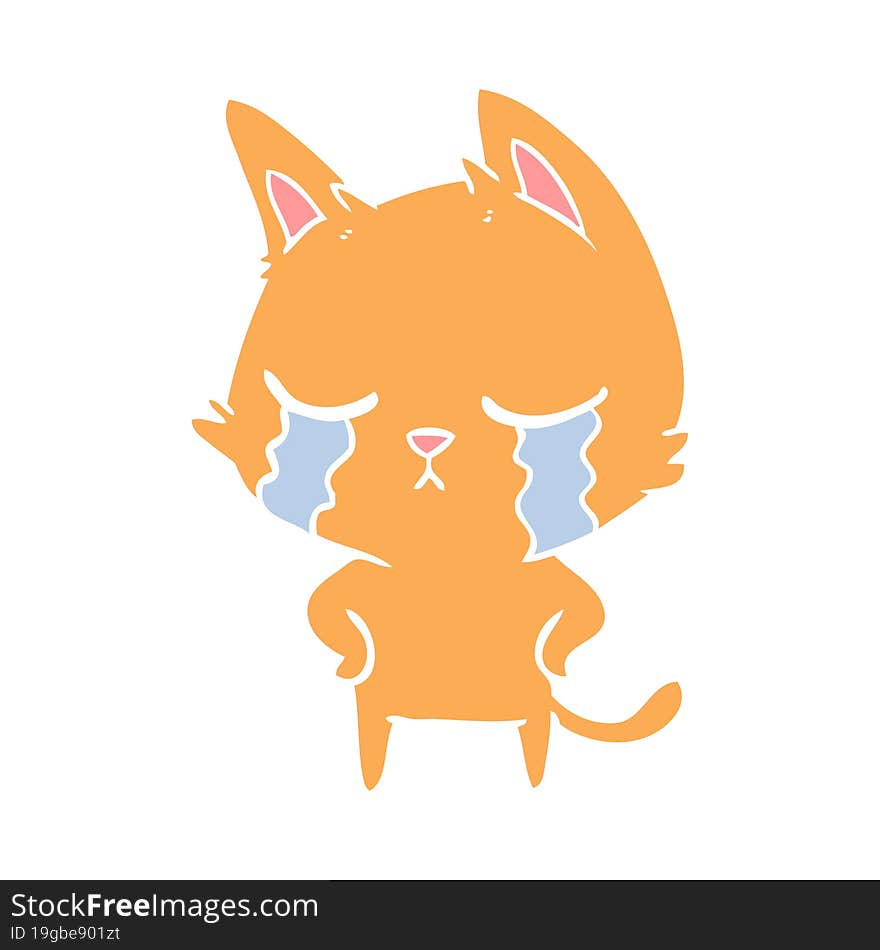 crying flat color style cartoon cat