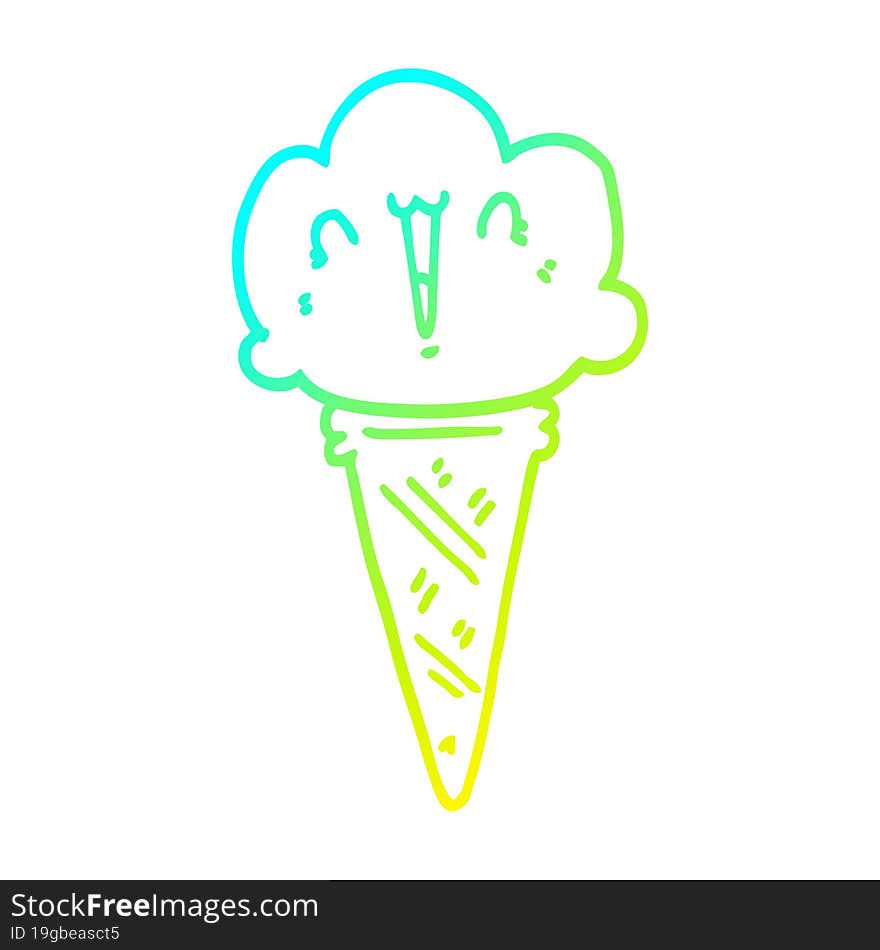 cold gradient line drawing cartoon ice cream with face