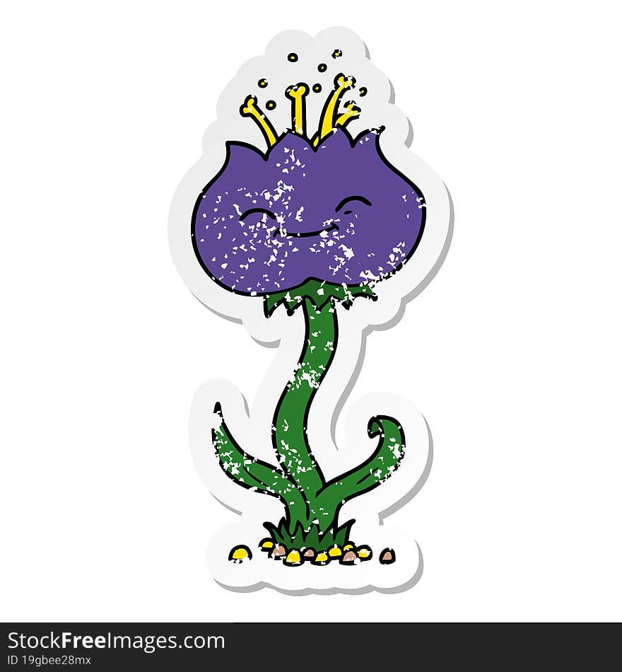 distressed sticker of a cute cartoon flower