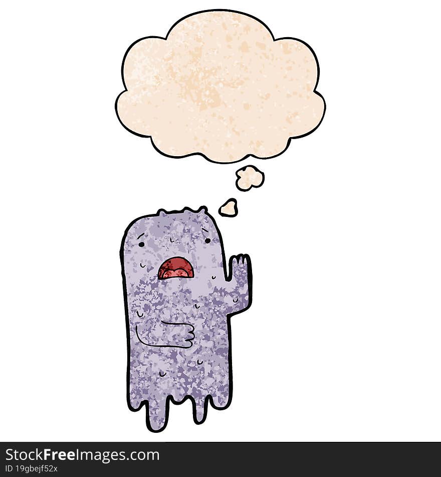 cartoon ghost and thought bubble in grunge texture pattern style