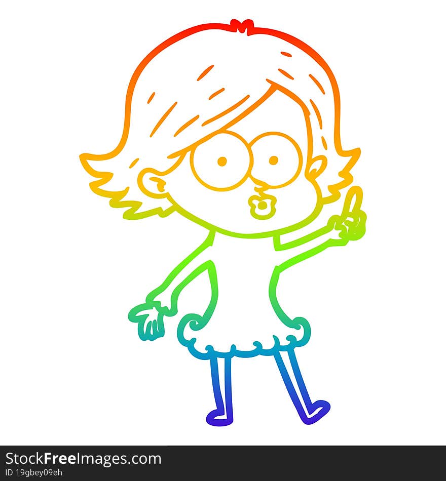 rainbow gradient line drawing of a cartoon girl pouting