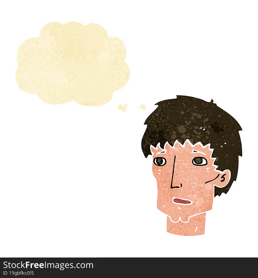 cartoon worried man with thought bubble