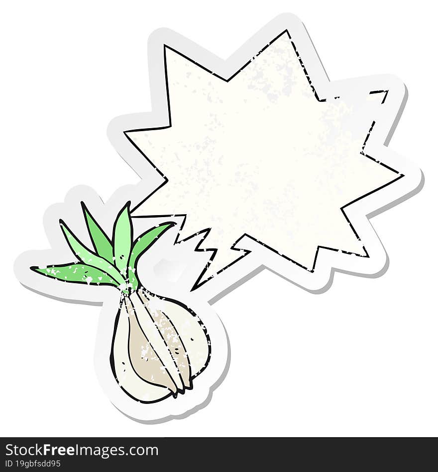 Cartoon Onion And Speech Bubble Distressed Sticker