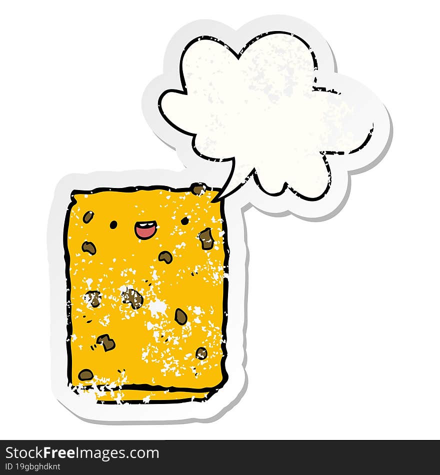 cartoon biscuit and speech bubble distressed sticker