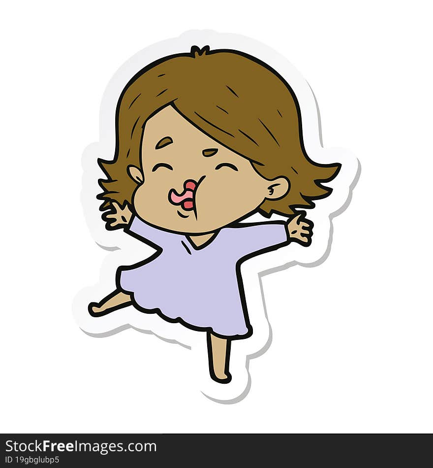 Sticker Of A Cartoon Girl Pulling Face