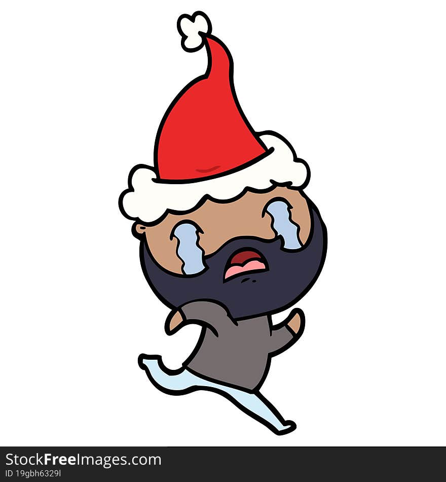 Line Drawing Of A Bearded Man Crying Wearing Santa Hat