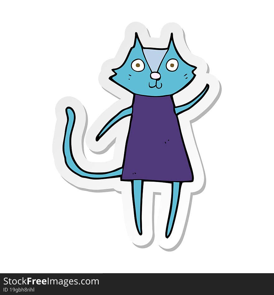 Sticker Of A Cute Cartoon Black Cat Waving