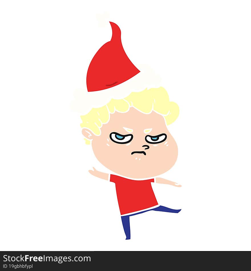 flat color illustration of a angry man wearing santa hat