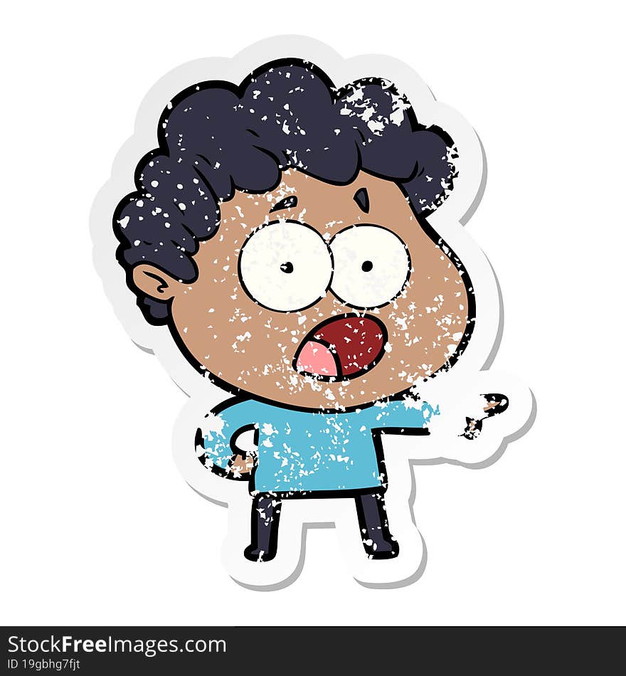 Distressed Sticker Of A Cartoon Man Gasping In Surprise