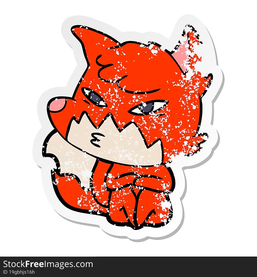 distressed sticker of a clever cartoon fox