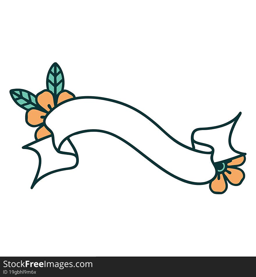 iconic tattoo style image of a banner and flowers. iconic tattoo style image of a banner and flowers