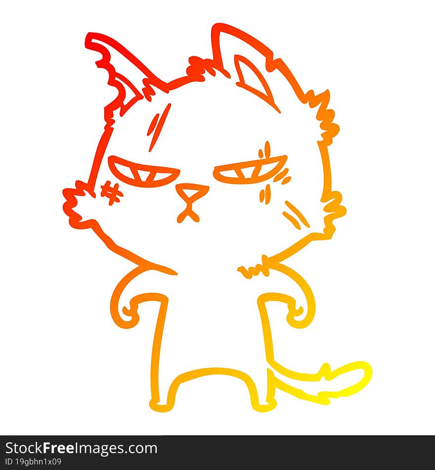 warm gradient line drawing tough cartoon cat