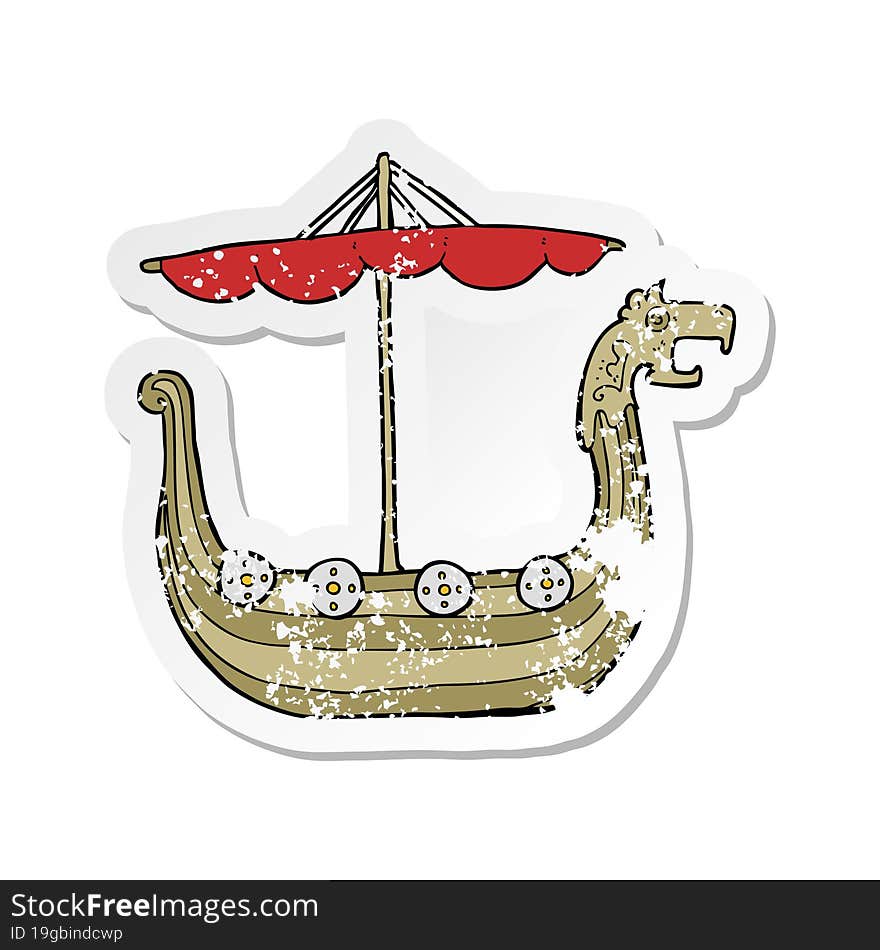 retro distressed sticker of a cartoon viking ship