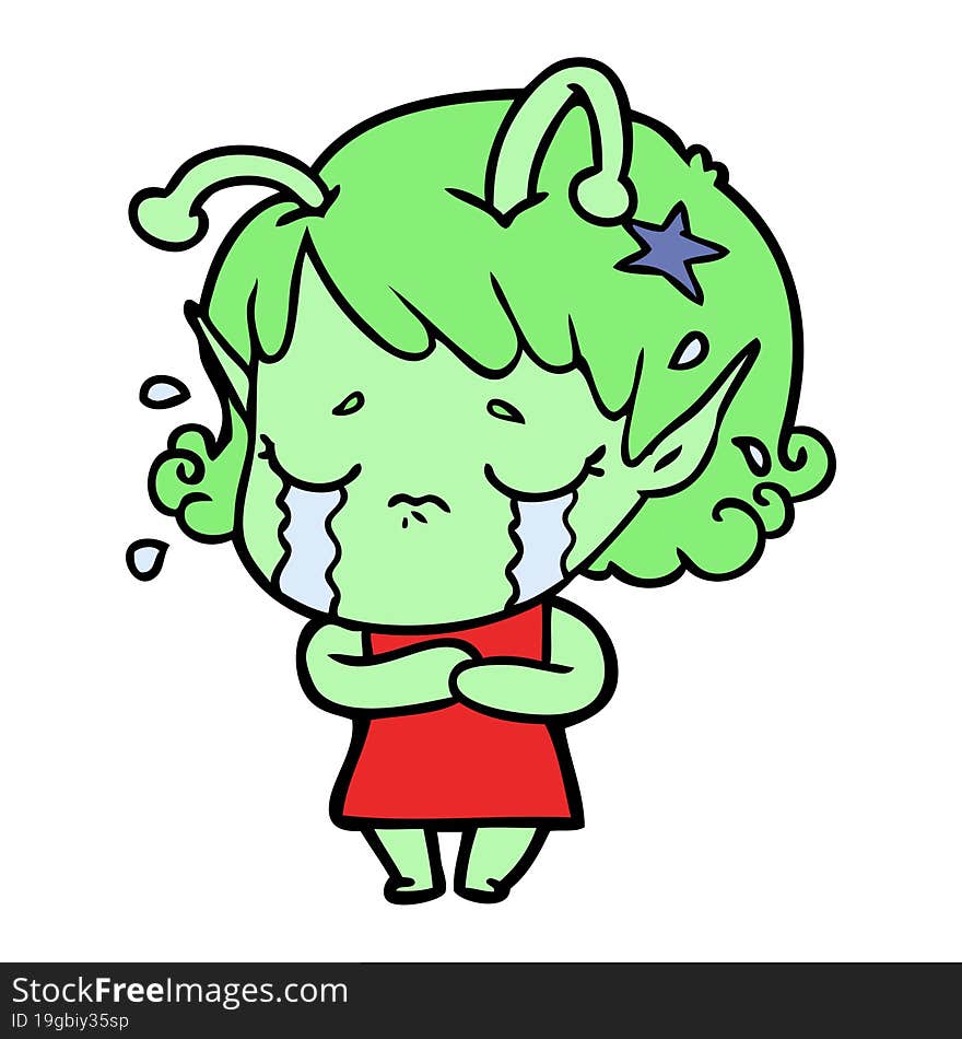 cartoon crying alien girl. cartoon crying alien girl