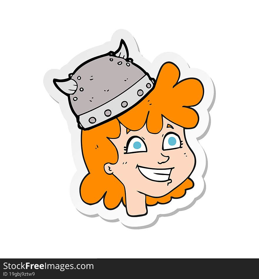 sticker of a cartoon female viking face