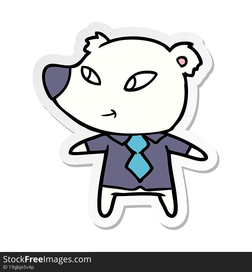 distressed sticker of a polar bear in shirt and tie cartoon