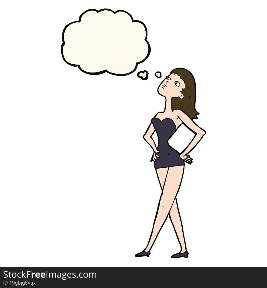 Cartoon Woman In Party Dress With Thought Bubble