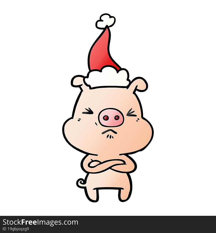 gradient cartoon of a angry pig wearing santa hat