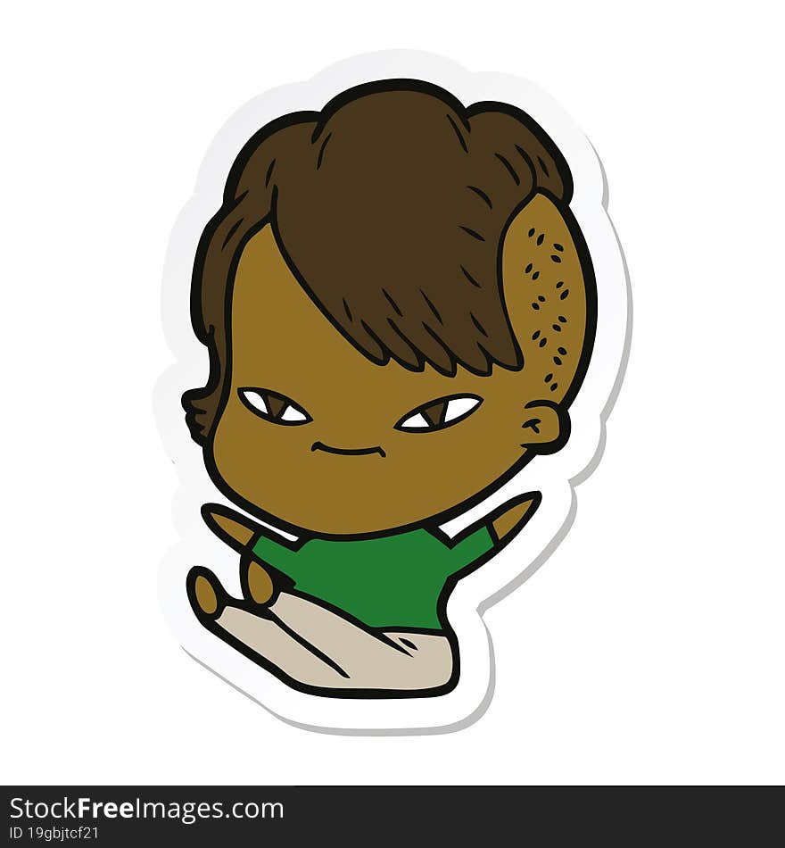 Sticker Of A Cute Cartoon Girl With Hipster Haircut