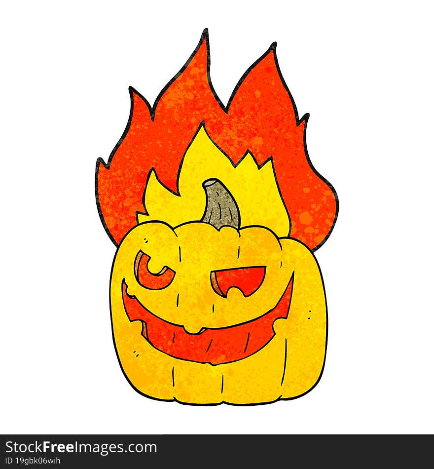 textured cartoon flaming halloween pumpkin