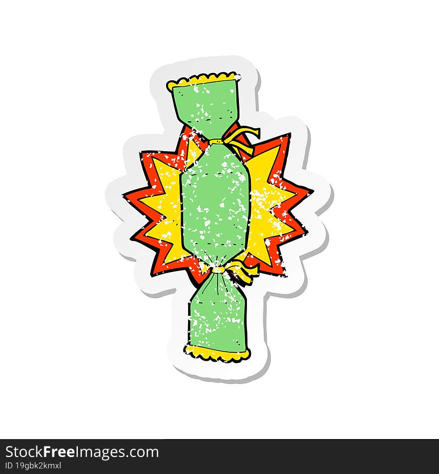 retro distressed sticker of a cartoon christmas cracker