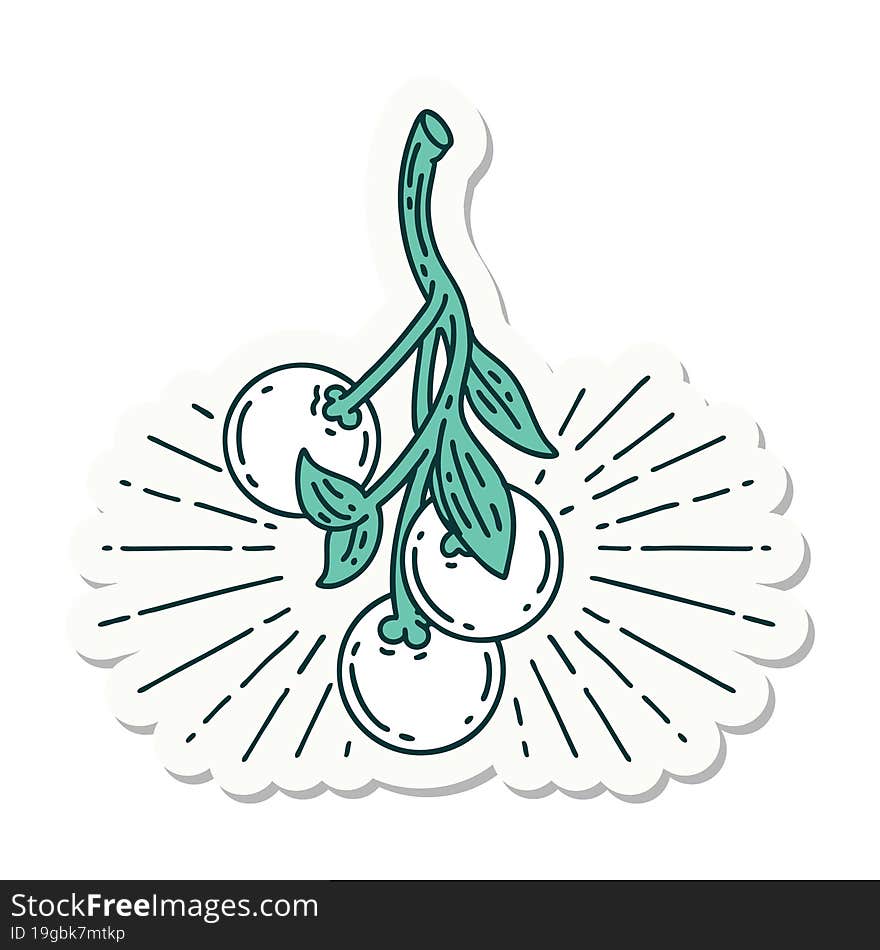 sticker of tattoo style mistletoe berries