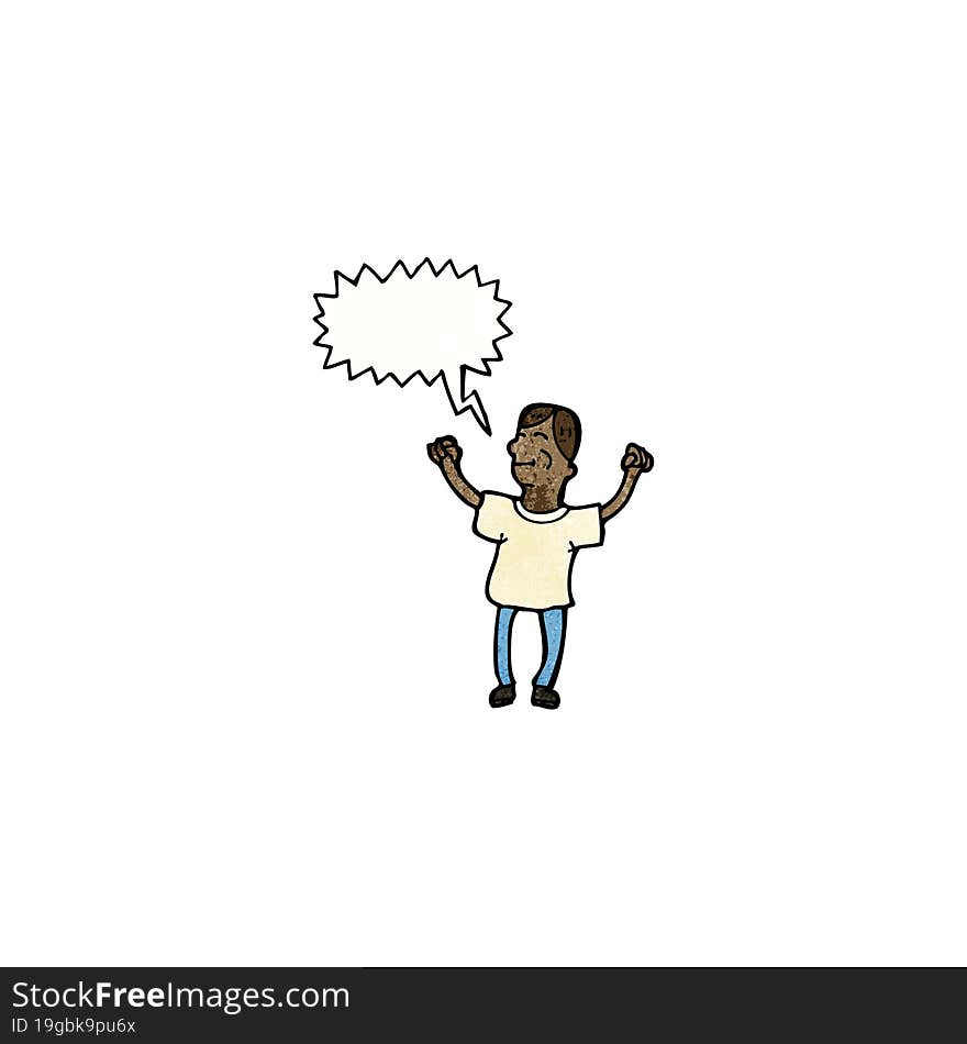 happy cartoon man with speech bubble