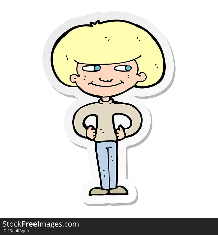 sticker of a cartoon boy with hands on hips