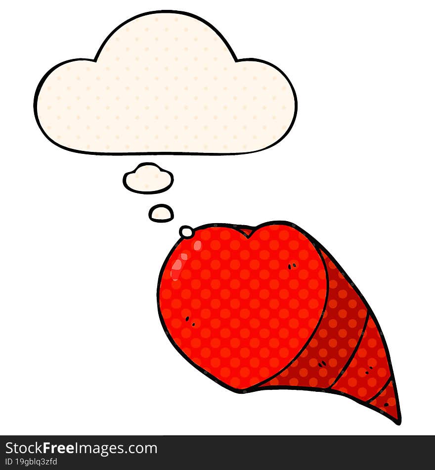 cartoon love heart symbol with thought bubble in comic book style