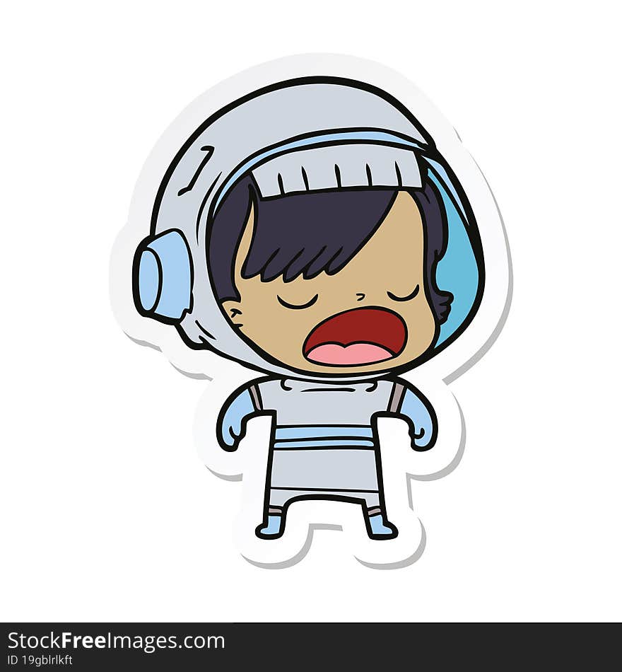 Sticker Of A Cartoon Astronaut Woman Explaining