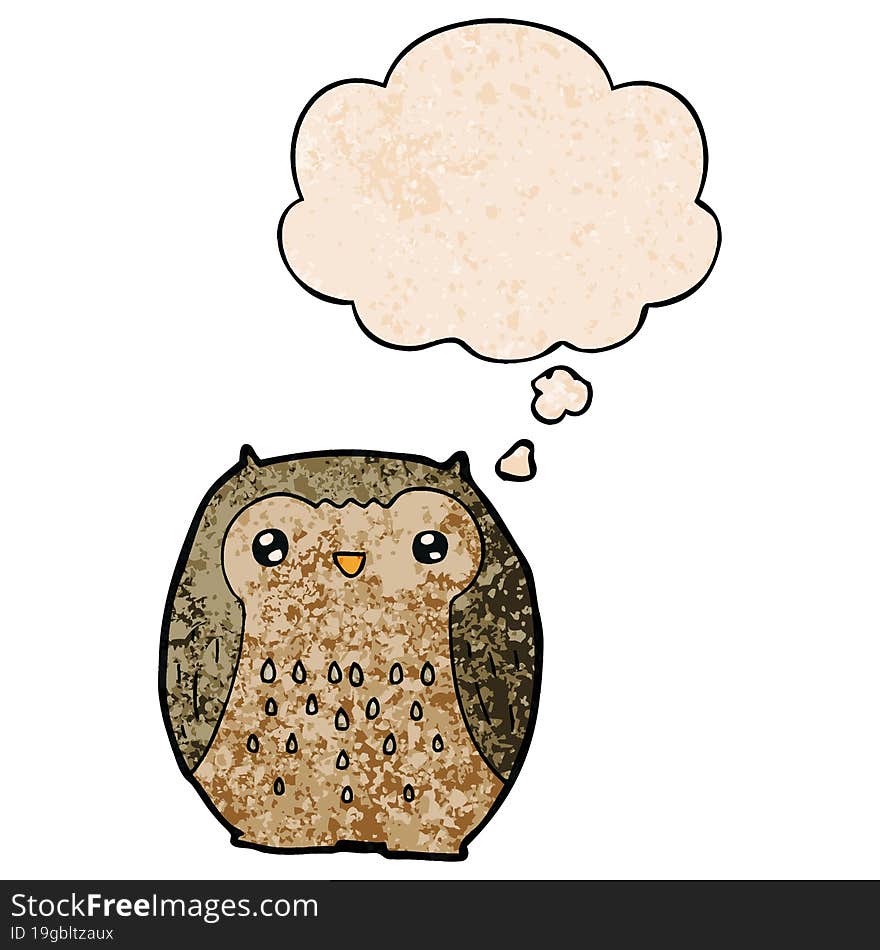 cute cartoon owl and thought bubble in grunge texture pattern style