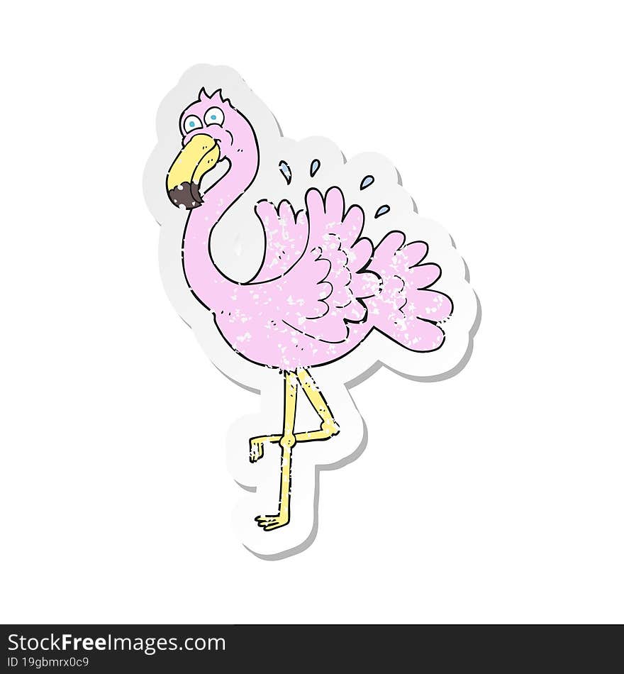 retro distressed sticker of a cartoon flamingo