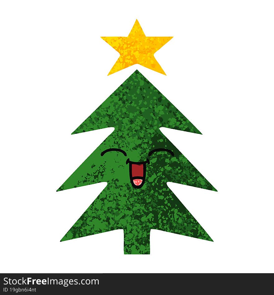 Retro Illustration Style Cartoon Christmas Tree