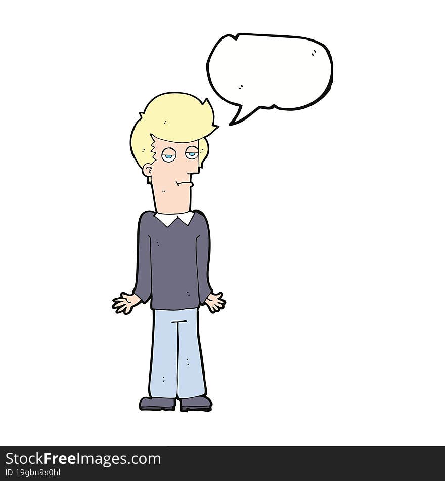 Cartoon Bored Man Shrugging Shoulders With Speech Bubble