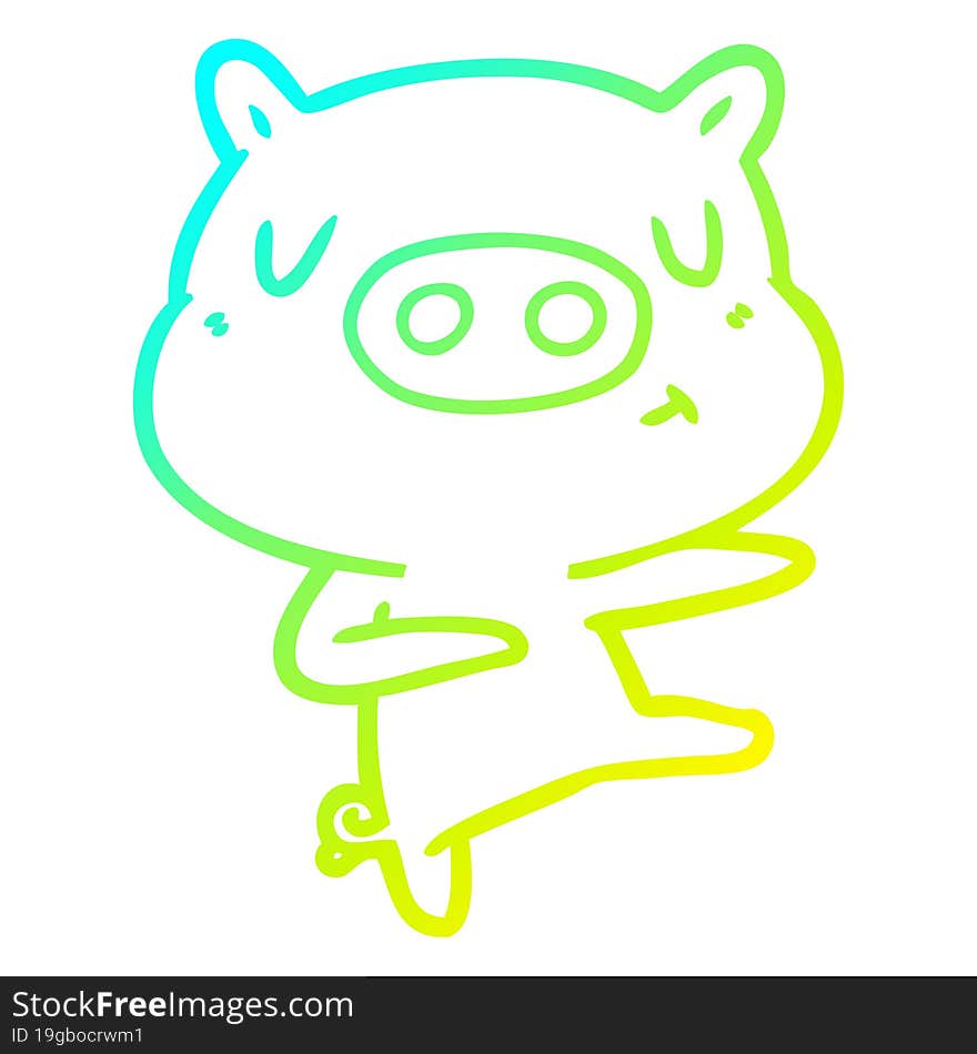 cold gradient line drawing cartoon content pig dancing