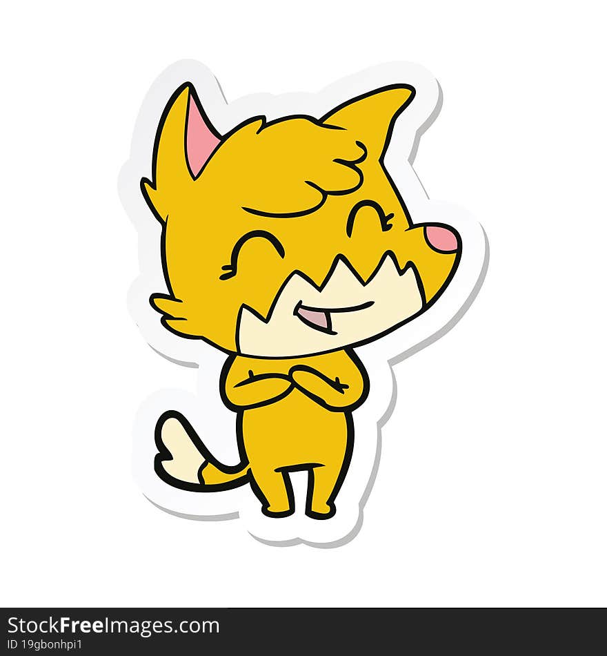 sticker of a happy cartoon fox