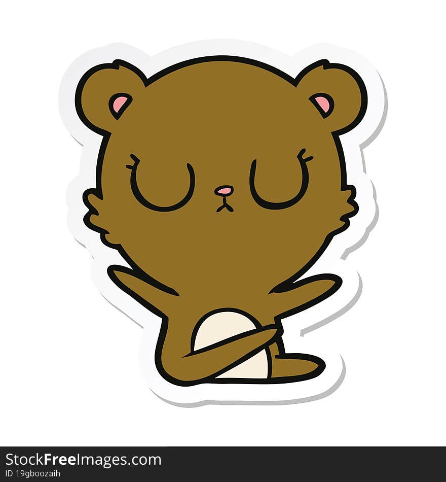 sticker of a peaceful cartoon bear