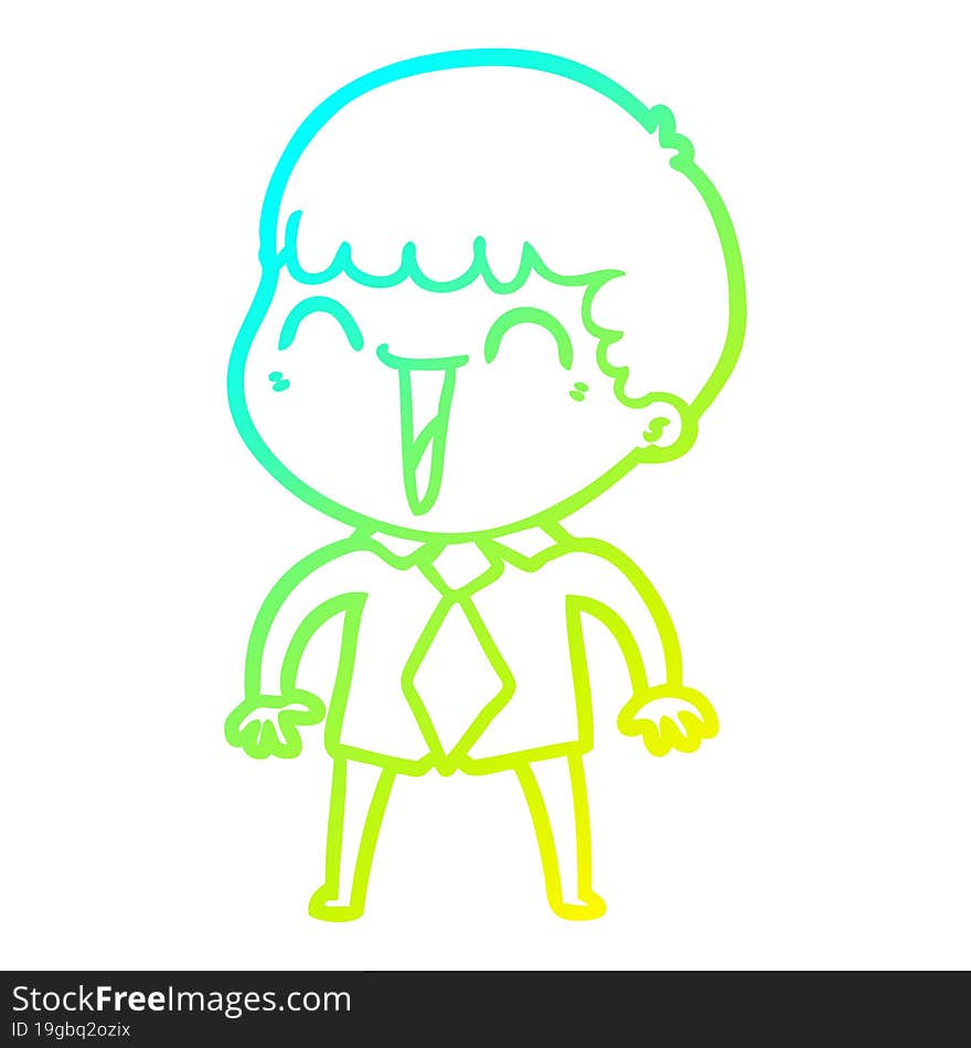 cold gradient line drawing of a cartoon happy man