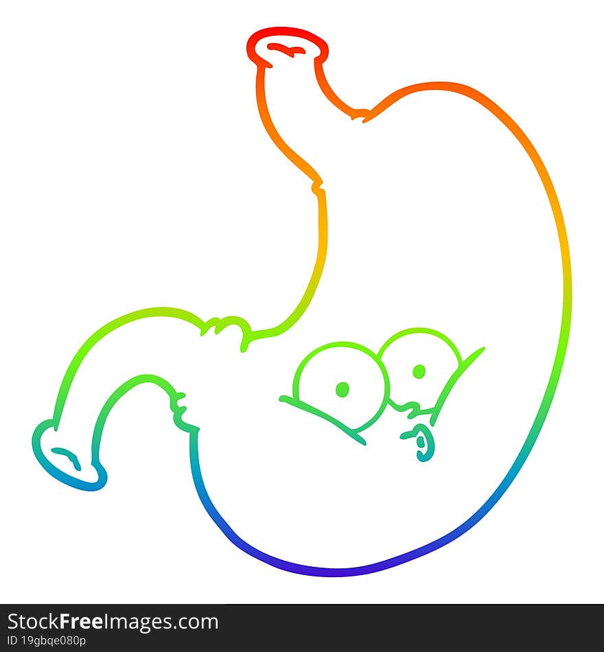 rainbow gradient line drawing of a cartoon bloated stomach