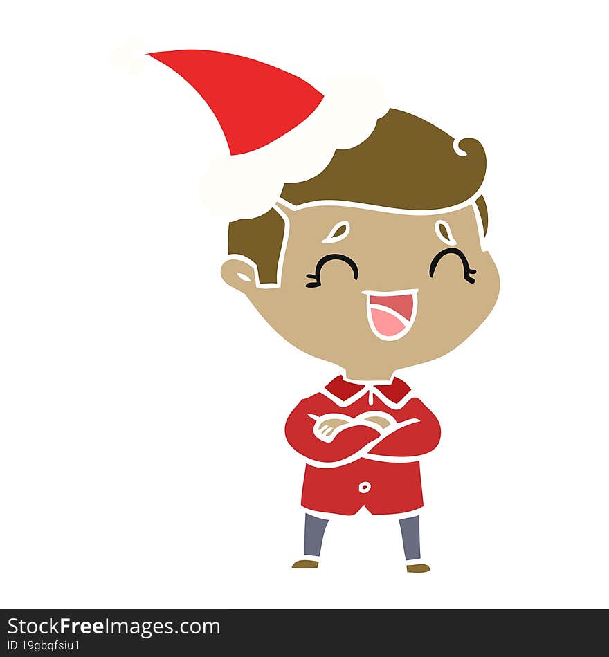 flat color illustration of a laughing man wearing santa hat