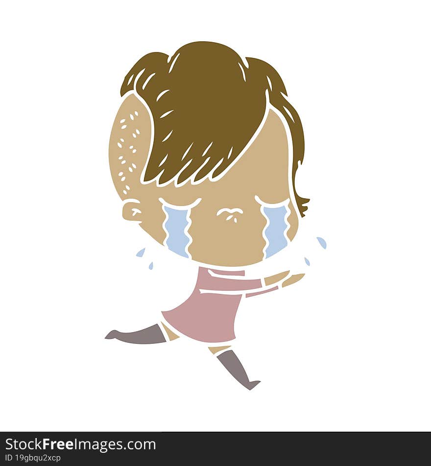 flat color style cartoon crying girl running away