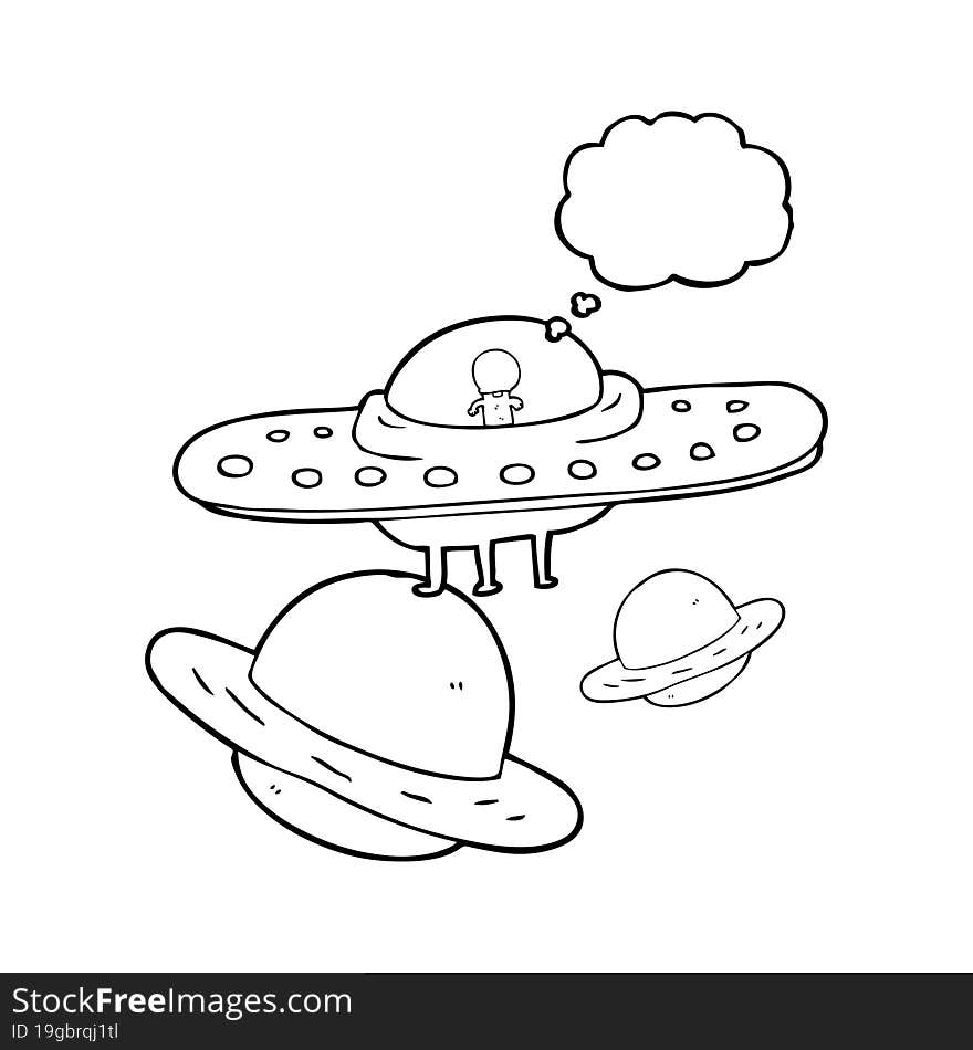 Thought Bubble Cartoon Flying Saucer In Space