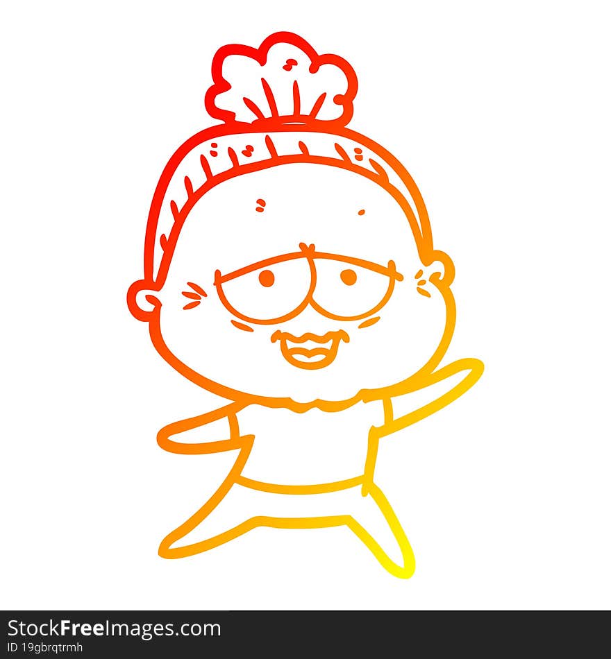 Warm Gradient Line Drawing Cartoon Happy Old Lady