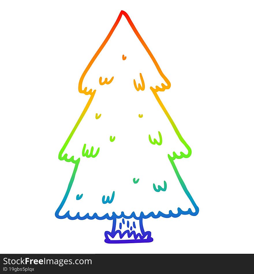 rainbow gradient line drawing of a christmas tree