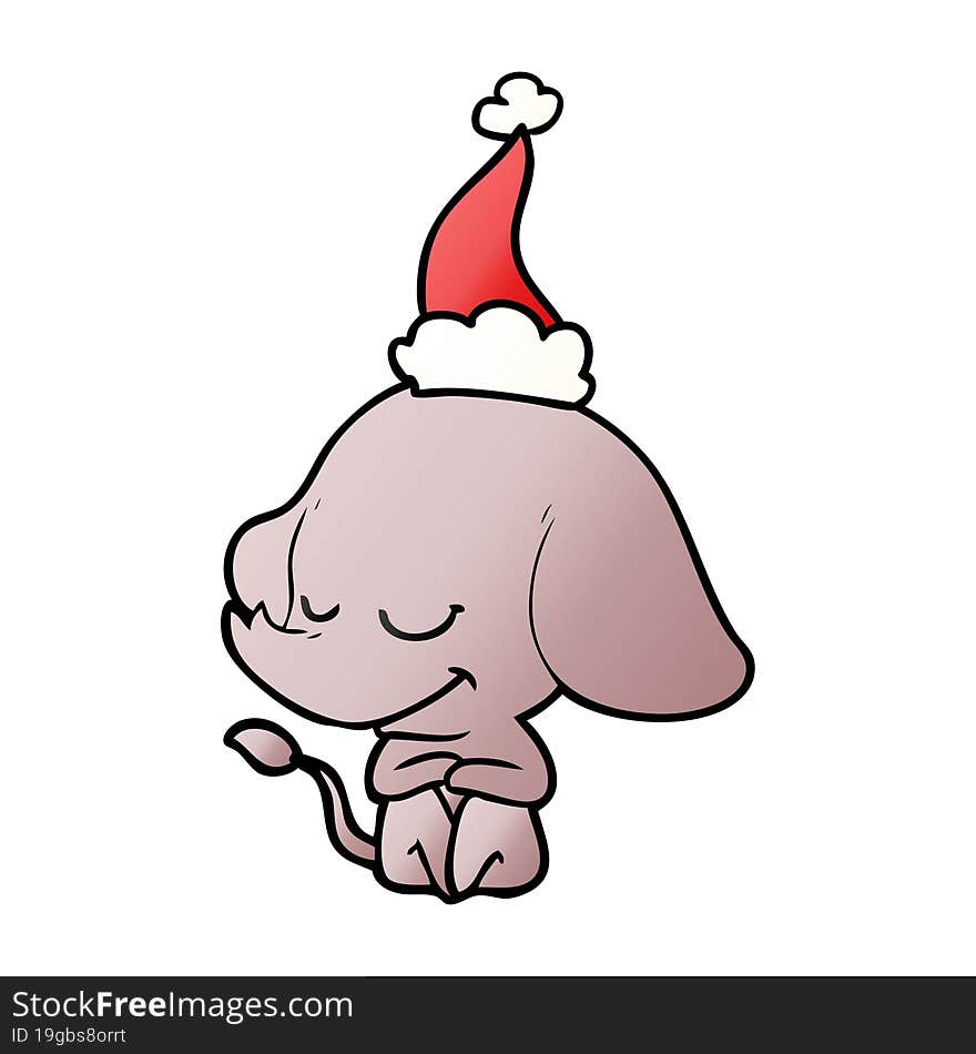 Gradient Cartoon Of A Smiling Elephant Wearing Santa Hat