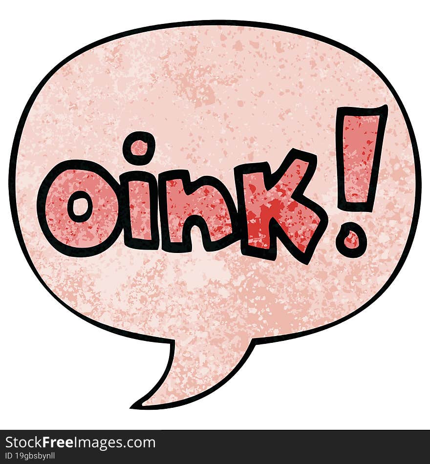 cartoon word oink and speech bubble in retro texture style